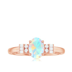 Certified Real 5X7mm Opalescent Oval Engagement Ring with Diamond