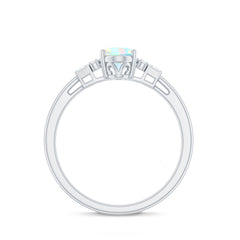 Certified Real 5X7mm Opalescent Oval Engagement Ring with Diamond