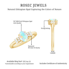 Certified Real 5X7mm Opalescent Oval Engagement Ring with Diamond