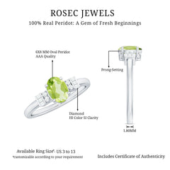 Genuine 1 Carat Peridot Oval Engagement Ring with Diamond