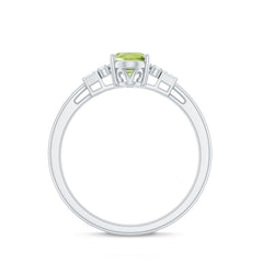 Genuine 1 Carat Peridot Oval Engagement Ring with Diamond