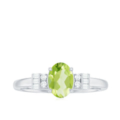 Genuine 1 Carat Peridot Oval Engagement Ring with Diamond