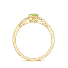 Genuine 1 Carat Peridot Oval Engagement Ring with Diamond
