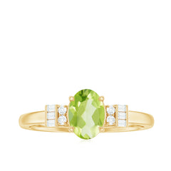 Genuine 1 Carat Peridot Oval Engagement Ring with Diamond
