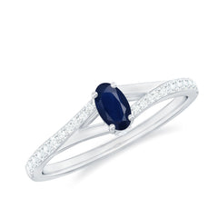 1/2 CT Simple Solitaire Blue Sapphire Engagement Ring with Diamond