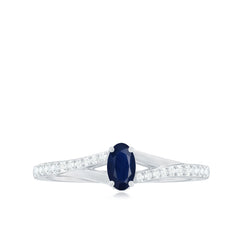 1/2 CT Simple Solitaire Blue Sapphire Engagement Ring with Diamond