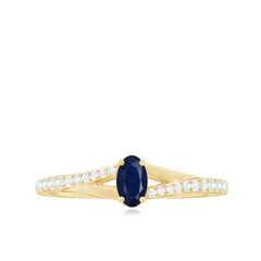 1/2 CT Simple Solitaire Blue Sapphire Engagement Ring with Diamond