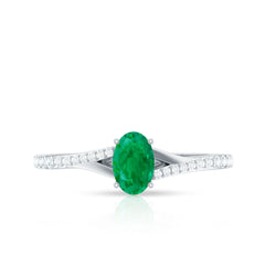 Natural Oval Emerald Promise Ring with Diamond Split Shank