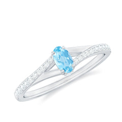 Natural Aquamarine Promise Ring with Diamond Split Shank
