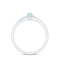 Natural Aquamarine Promise Ring with Diamond Split Shank