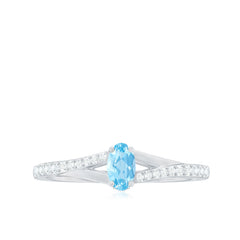 Natural Aquamarine Promise Ring with Diamond Split Shank