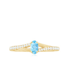 Natural Aquamarine Promise Ring with Diamond Split Shank
