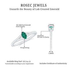Oval Lab Grown Emerald Promise Ring with Diamond Split Shank
