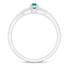 Oval Lab Grown Emerald Promise Ring with Diamond Split Shank