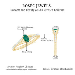 Oval Lab Grown Emerald Promise Ring with Diamond Split Shank