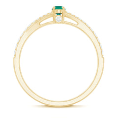 Oval Lab Grown Emerald Promise Ring with Diamond Split Shank