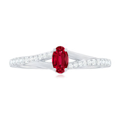 1/2 CT Split Shank Lab Grown Ruby Simple Solitaire Ring with Diamond