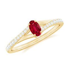 1/2 CT Split Shank Lab Grown Ruby Simple Solitaire Ring with Diamond