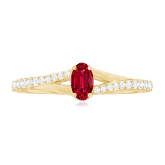 1/2 CT Split Shank Lab Grown Ruby Simple Solitaire Ring with Diamond