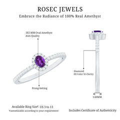 1/2 CT Oval Shape Amethyst Classic Engagement Ring with Diamond Halo