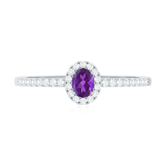 1/2 CT Oval Shape Amethyst Classic Engagement Ring with Diamond Halo