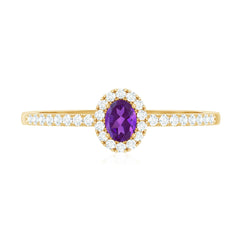 1/2 CT Oval Shape Amethyst Classic Engagement Ring with Diamond Halo