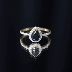 1 CT Teardrop Created Black Diamond Halo Engagement Ring with Diamond
