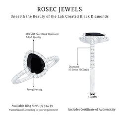 1 CT Teardrop Created Black Diamond Halo Engagement Ring with Diamond