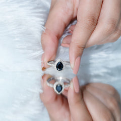 1 CT Teardrop Created Black Diamond Halo Engagement Ring with Diamond