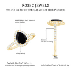 1 CT Teardrop Created Black Diamond Halo Engagement Ring with Diamond