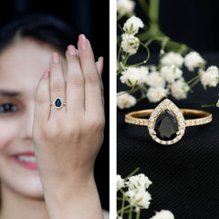 1 CT Teardrop Created Black Diamond Halo Engagement Ring with Diamond