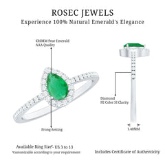 4X6mm Pear Cut Emerald Teardrop Engagement Ring with Diamond Halo