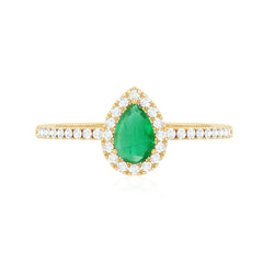 4X6mm Pear Cut Emerald Teardrop Engagement Ring with Diamond Halo