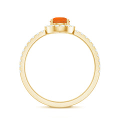 Genuine Fire Opal Teardrop Ring with Diamond Halo