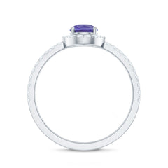 Real 0.84 Carat Tanzanite Teardrop Engagement Ring with Diamond Halo