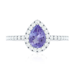 Real 0.84 Carat Tanzanite Teardrop Engagement Ring with Diamond Halo
