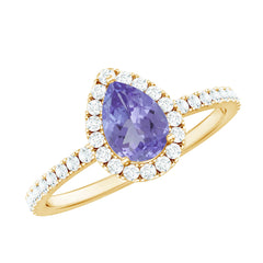Real 0.84 Carat Tanzanite Teardrop Engagement Ring with Diamond Halo