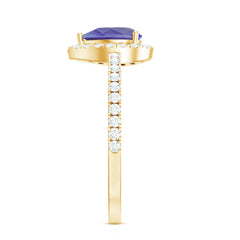 Real 0.84 Carat Tanzanite Teardrop Engagement Ring with Diamond Halo