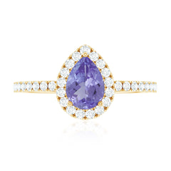 Real 0.84 Carat Tanzanite Teardrop Engagement Ring with Diamond Halo