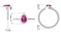 Natural Pink Tourmaline Teardrop Ring with Diamond Halo