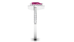 Natural Pink Tourmaline Teardrop Ring with Diamond Halo