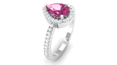 Natural Pink Tourmaline Teardrop Ring with Diamond Halo