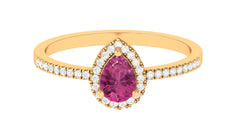 Natural Pink Tourmaline Teardrop Ring with Diamond Halo