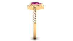 Natural Pink Tourmaline Teardrop Ring with Diamond Halo