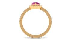 Natural Pink Tourmaline Teardrop Ring with Diamond Halo