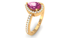 Natural Pink Tourmaline Teardrop Ring with Diamond Halo