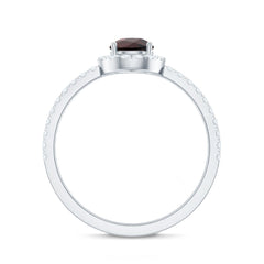 Natural 5X7mm Garnet Teardrop Engagement Ring with Diamond Halo