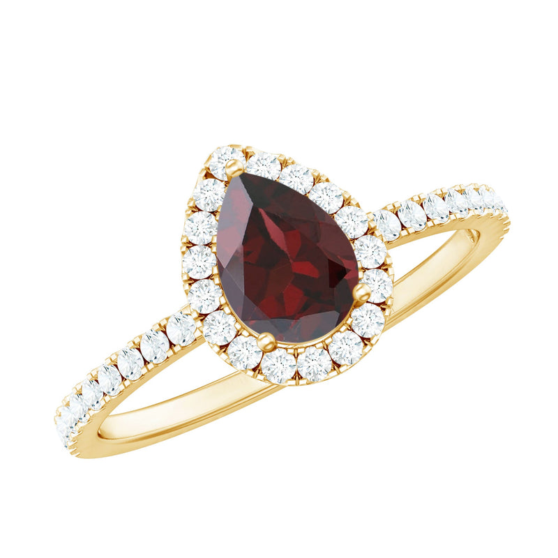 Natural 5X7mm Garnet Teardrop Engagement Ring with Diamond Halo