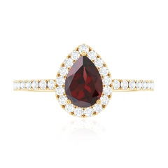 Natural 5X7mm Garnet Teardrop Engagement Ring with Diamond Halo