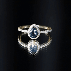 5X7mm Pear Shape London Blue Topaz Teardrop Engagement Ring with Moissanite Halo
